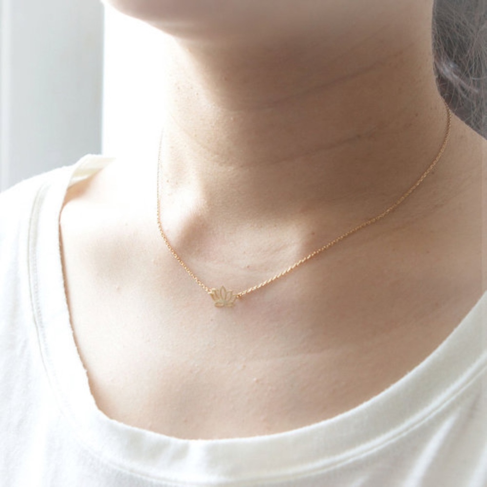 Lotus Necklace Dainty Gold Pendant Necklace - Picture 2 of 4